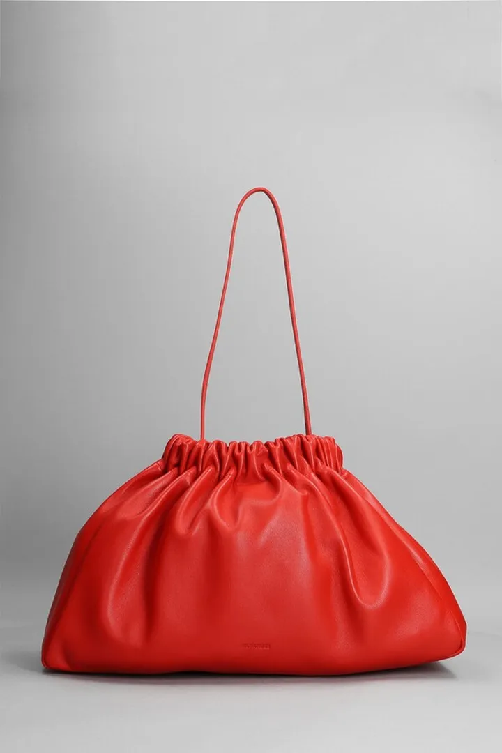 Scrunch Clutch Shoulder Bag In Red Leather