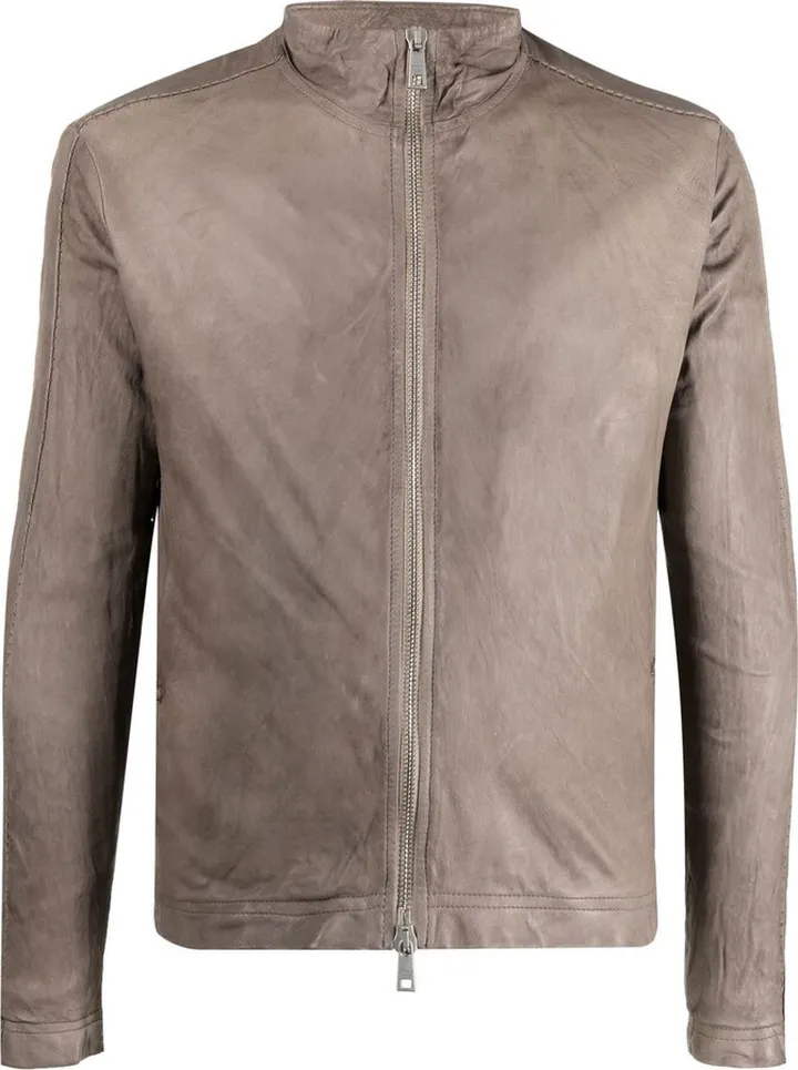 High-Neck Zipped Leather Jacket