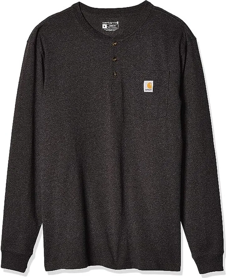 Carhartt Men's Loose Fit Heavyweight Long-Sleeve Pocket Henley T-Shirt (Carbon Heather) Men's T Shirt
