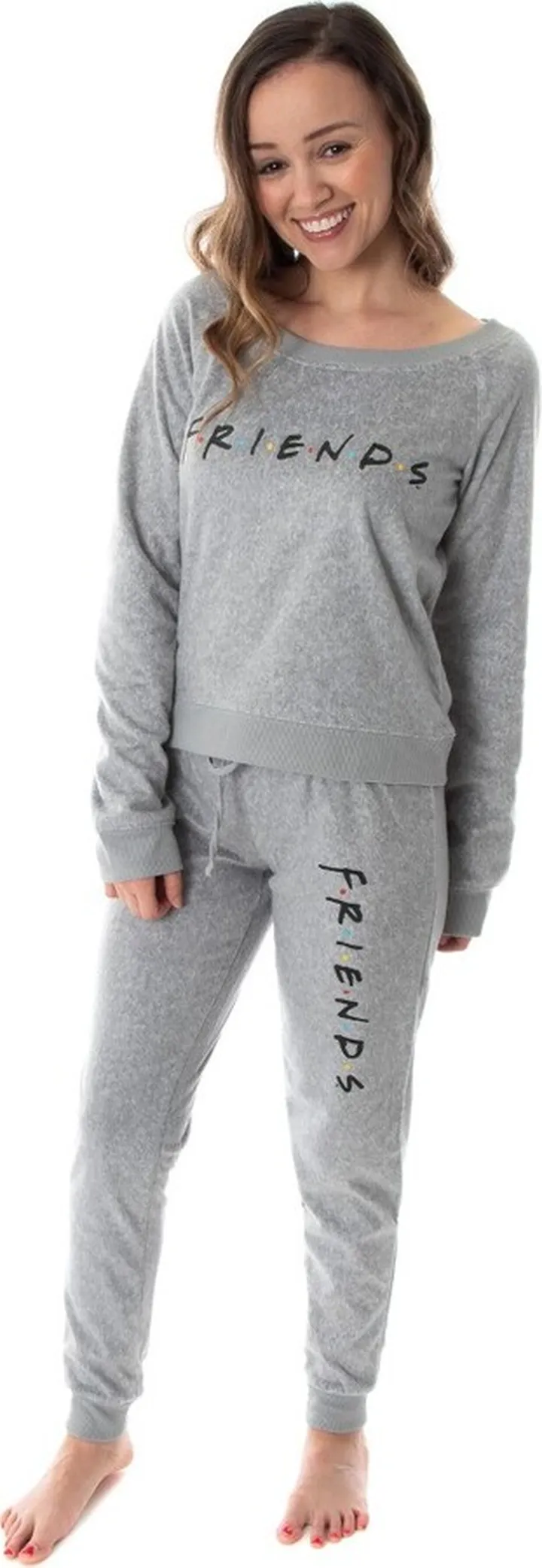 Friends TV Show Logo Juniors' Comfy Shirt And Pants Jogger Pajama Set (XL) Grey