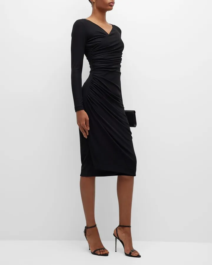 Bello Ruched Long-Sleeve Bodycon Midi Dress
