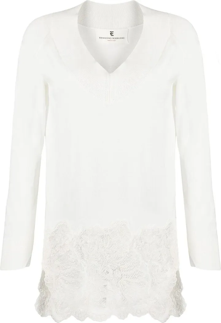 lace-trim V-neck jumper