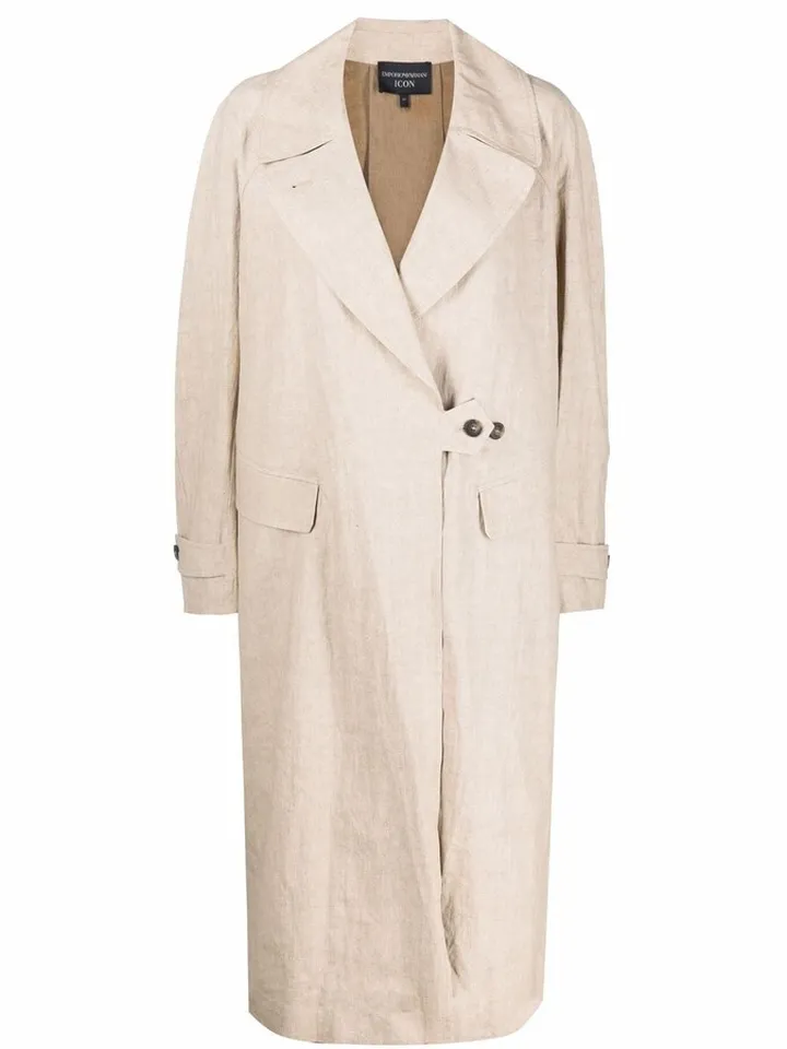 Crinkled Linen Trench Coat