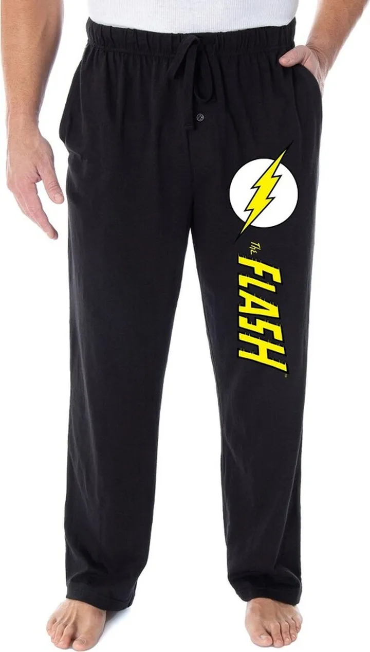 DC Comics Men's The Flash Vintage Superhero Logo Loungewear Pajama Pants (MD) Black