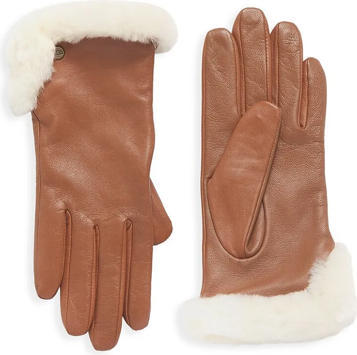 Shearling-Trimmed Leather Gloves