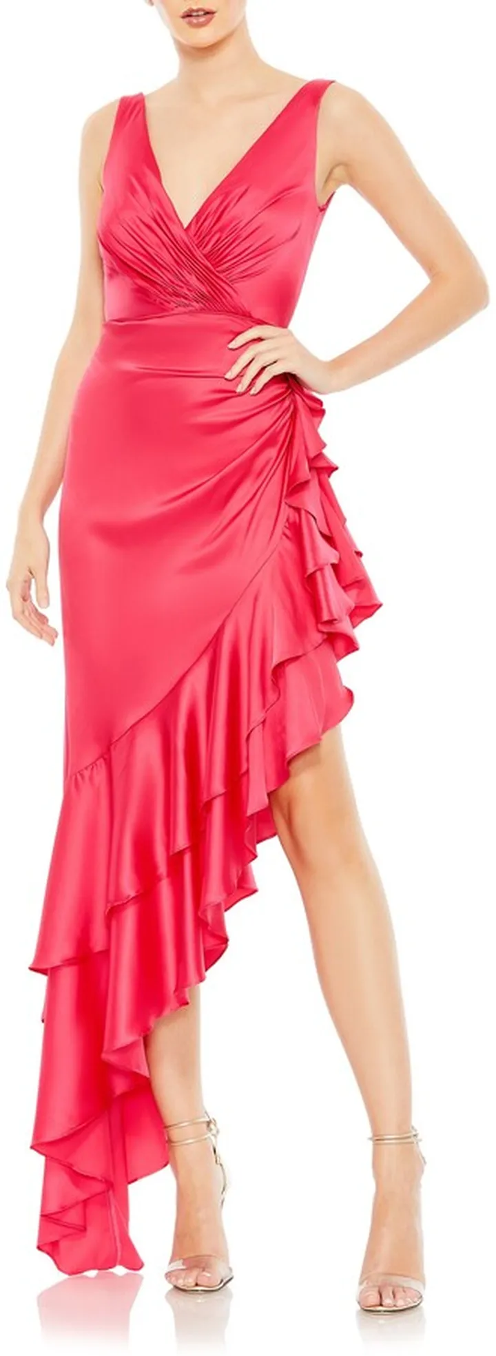 Ruffle Asymmetric Satin Dress