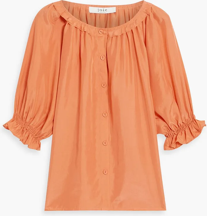 Moneta ruffled washed-silk blouse