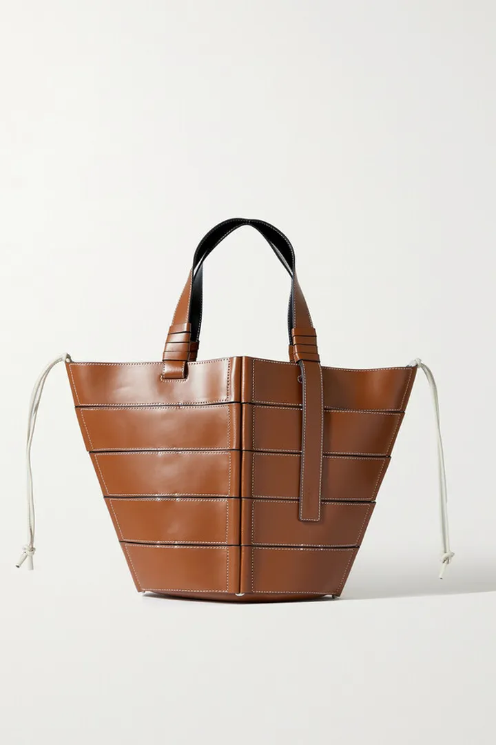 STAUD - Diamond Paneled Leather Tote - Brown