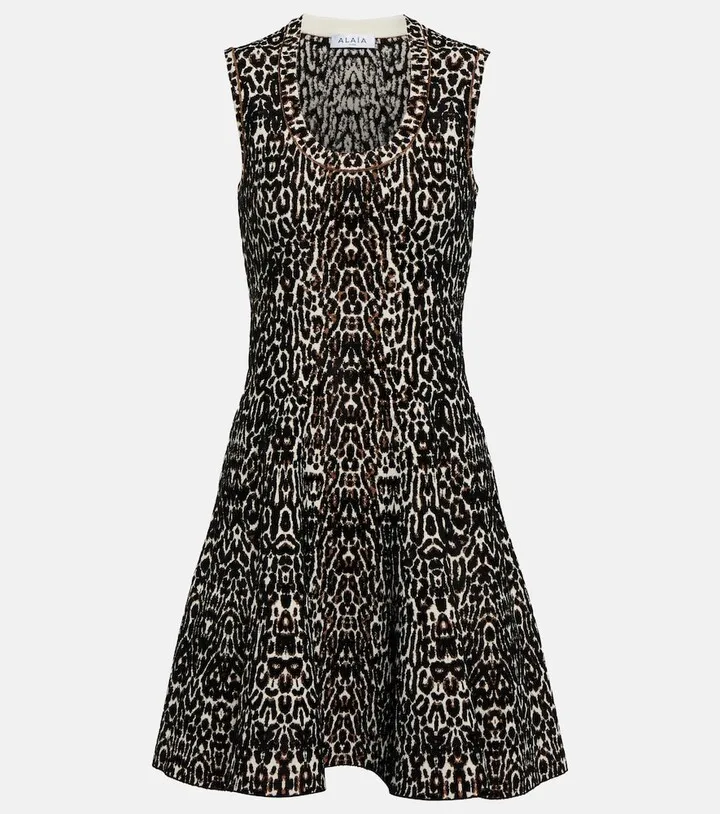 Leopard-print jacquard minidress