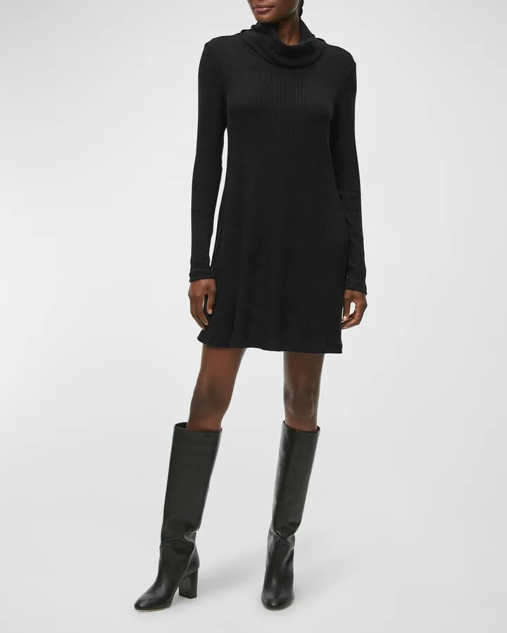Hallie Rib-Knit Turtleneck Dress