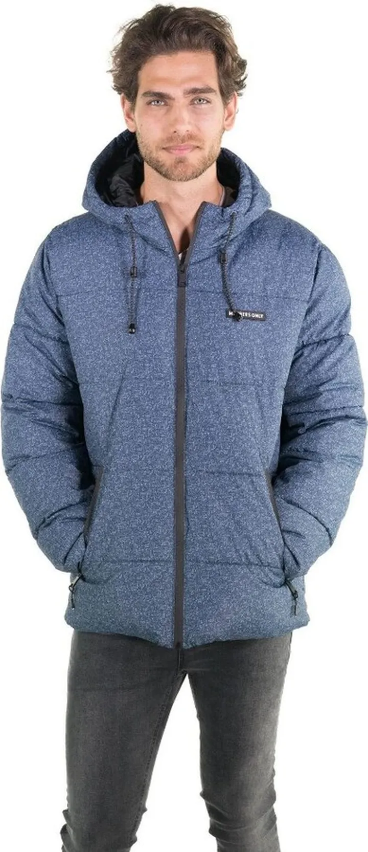 Members Only Mens Heather Print Puffer Jacket with Hood - Slate S