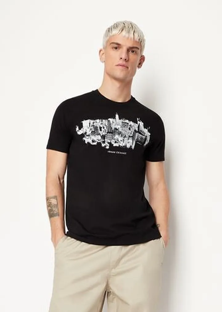 Stretch jersey cotton crew neck city logo t-shirt