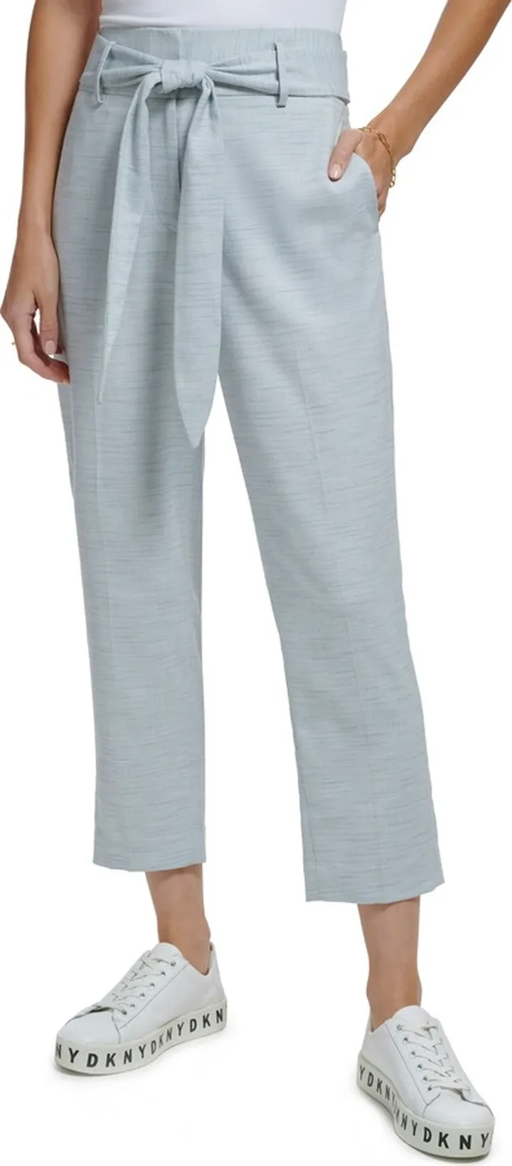 Heathered Tie Front Ankle Crop Pants