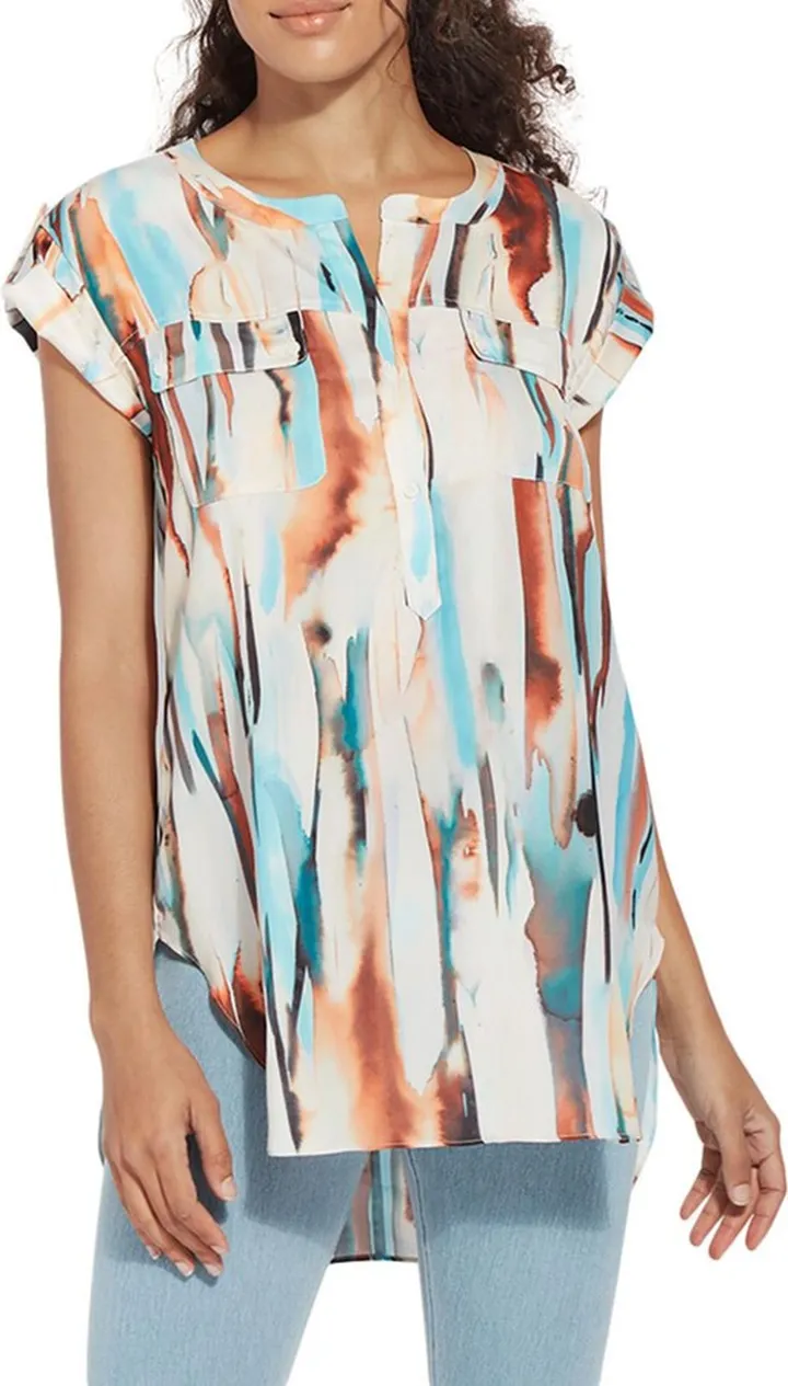 Womens Pastel Mandarin Neck Tunic Top