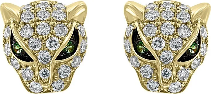 14K Yellow Gold Diamond & Tsavorite Stud Earrings - 0.73 tcw