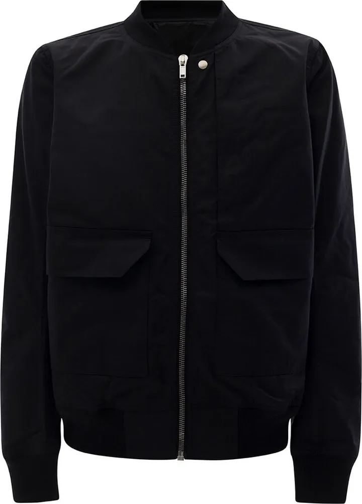 Black Bomber Jacket With Flap Pockets In Cotton Blend Man