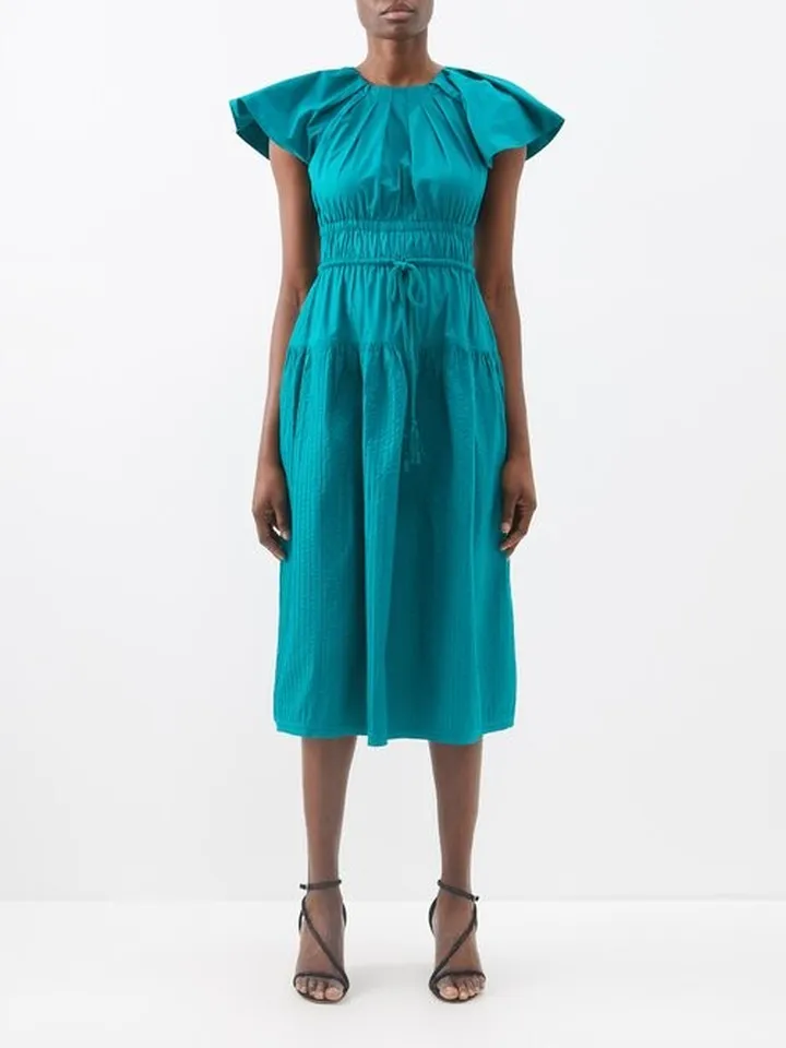 Darlene Pleated-cotton Midi Dress