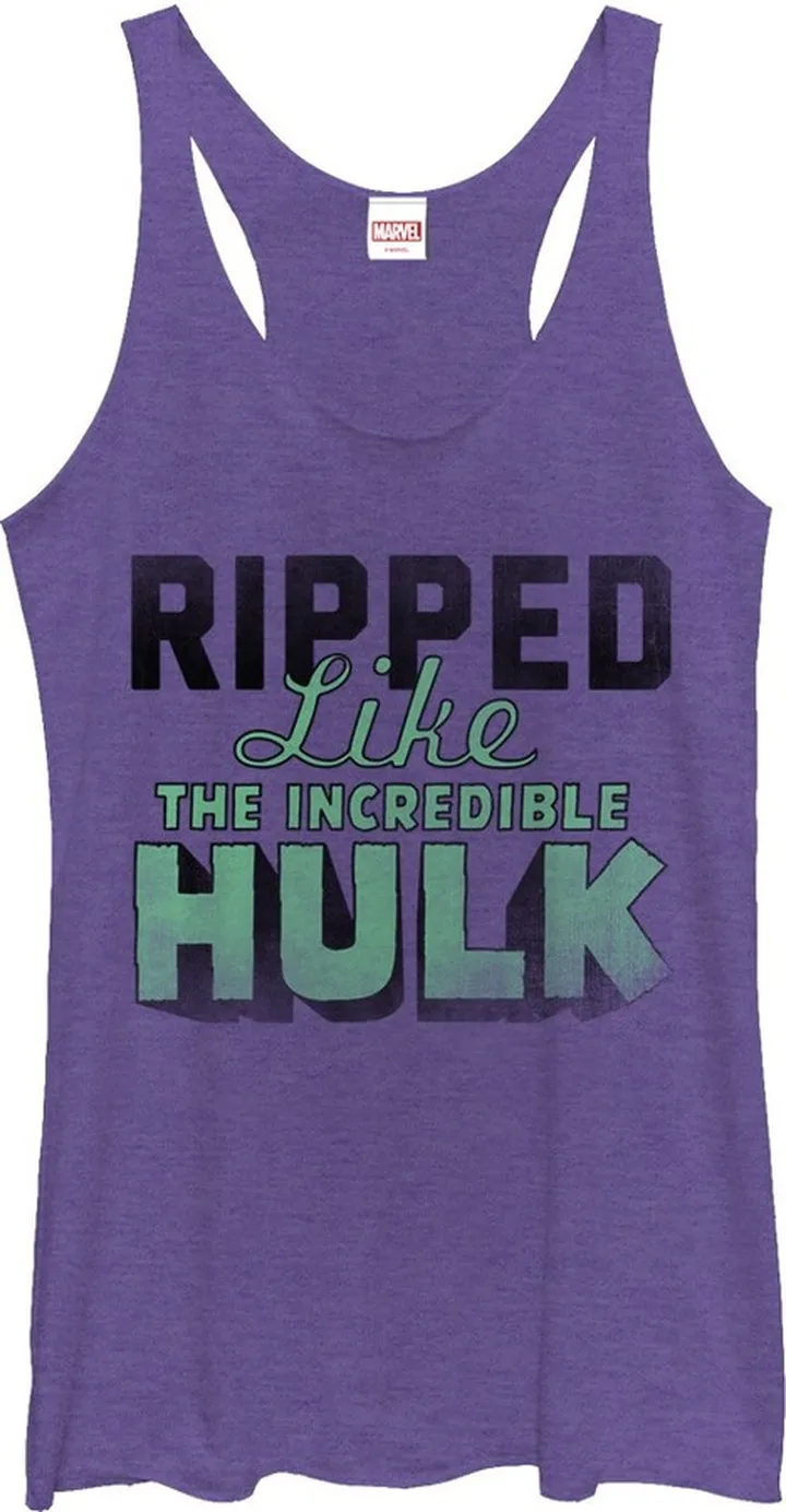 Women's Marvel Ripped Like the Hulk Racerback Tank Top - Purple Heather - Small