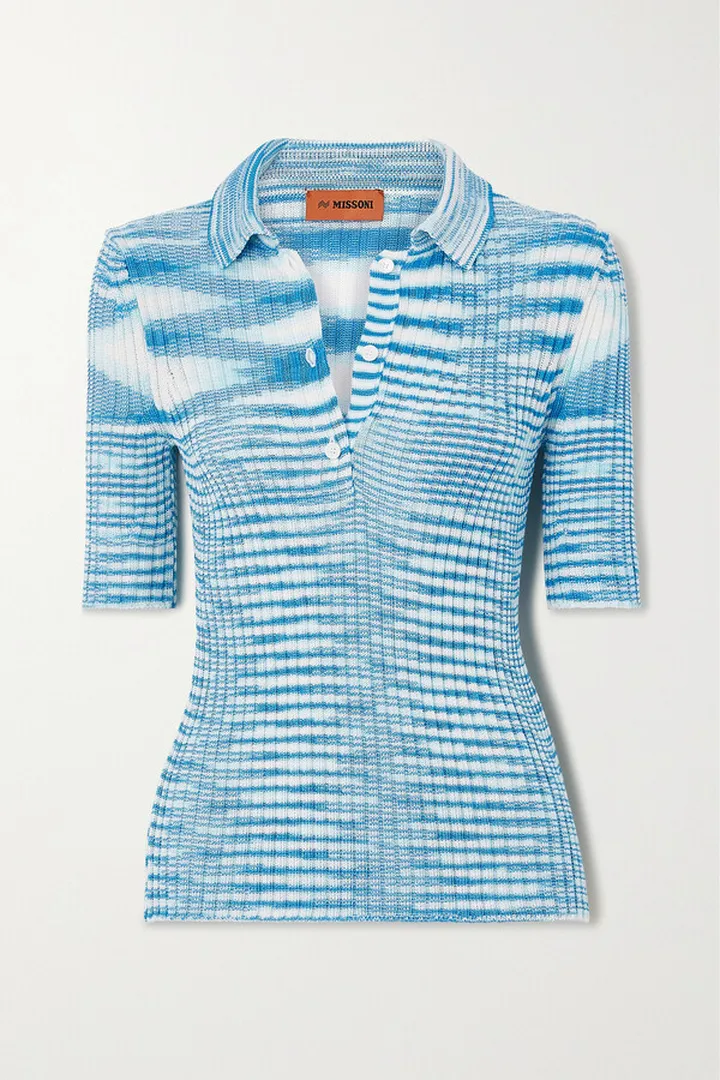 Missoni - Space-dyed Ribbed-knit Polo Shirt - Blue
