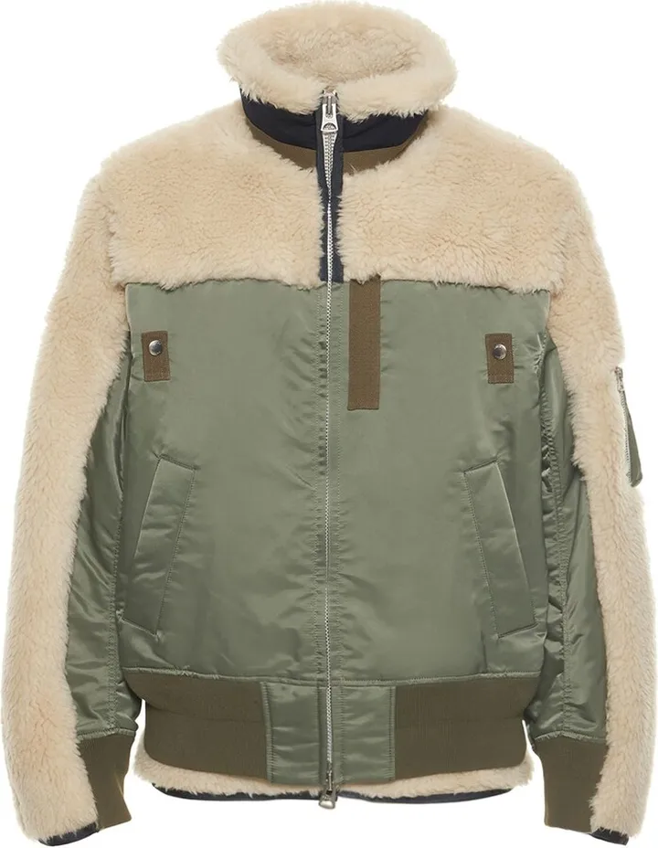 Faux shearling twill bomber jacket