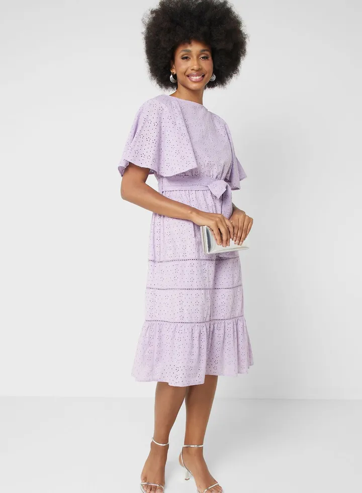 Schiffli Belted Dress