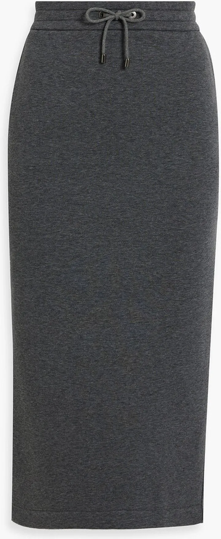 Bead-embellished mélange cotton-blend jersey midi skirt