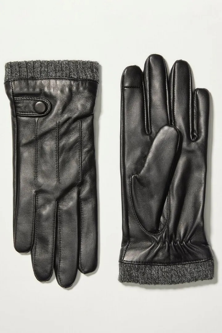 Knit And Leather Gloves