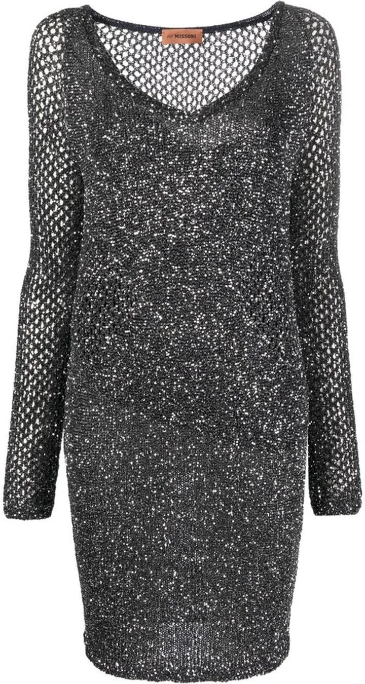 Glitter Mesh Long-Sleeve Dress