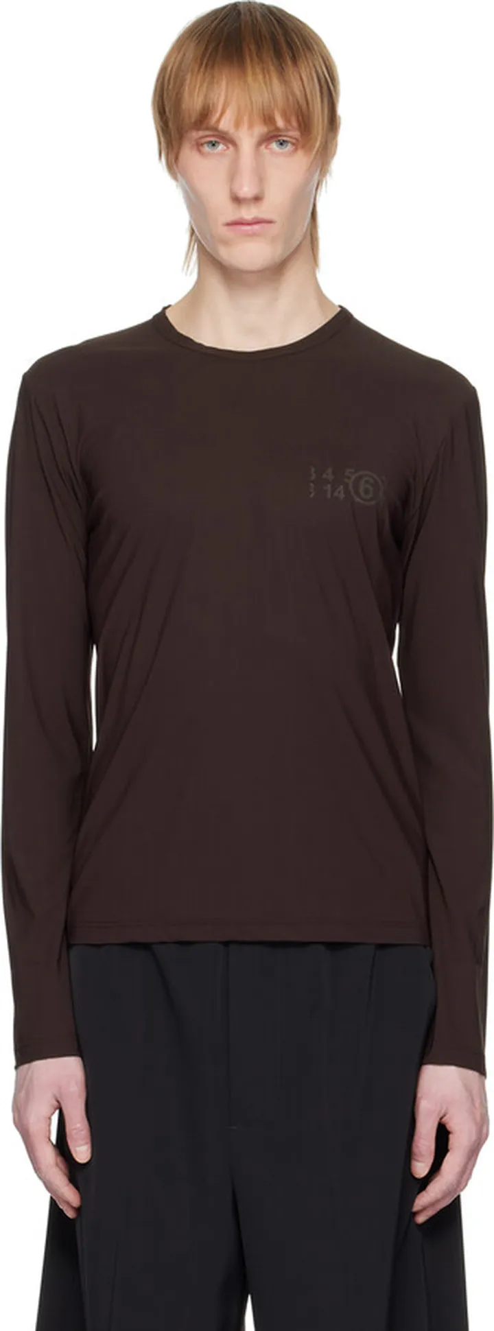 MM6 Maison Margiela Brown Logo Long Sleeve T-Shirt
