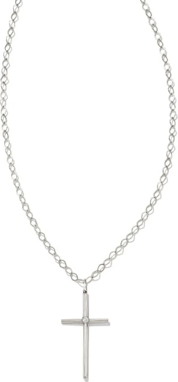 Thin Cross 14k White Gold Charm in White Diamond