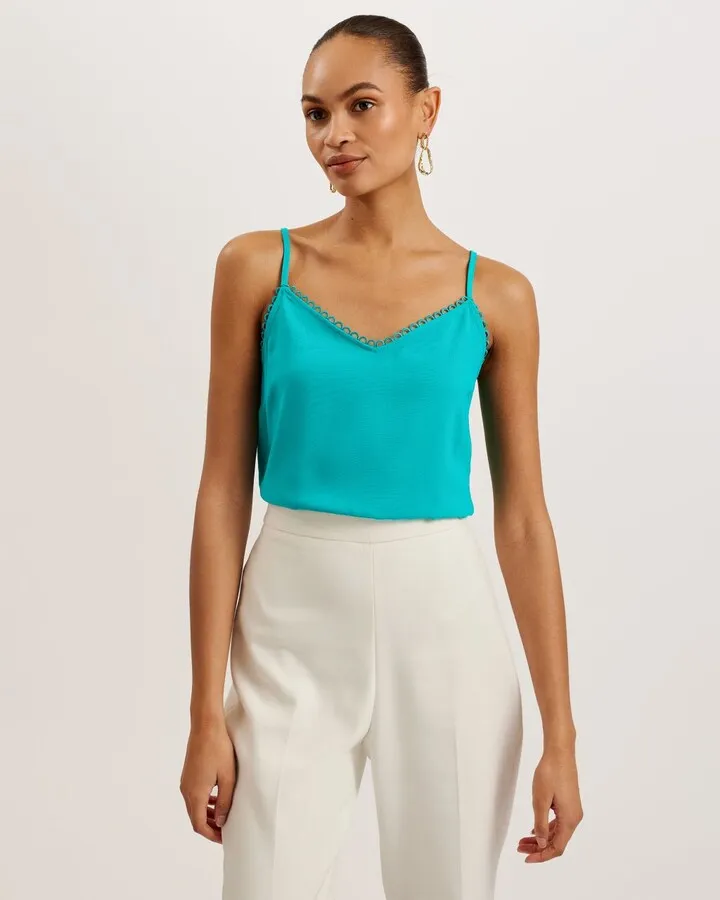 Strappy Cami With Looped Trims in Green