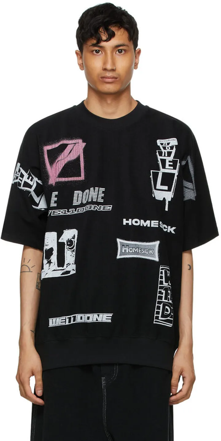 We11done Black Graphic All Over T-Shirt