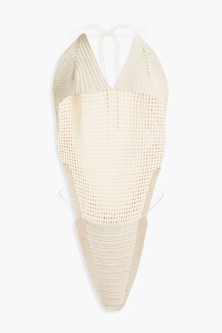 Crochet-knit halterneck bodysuit