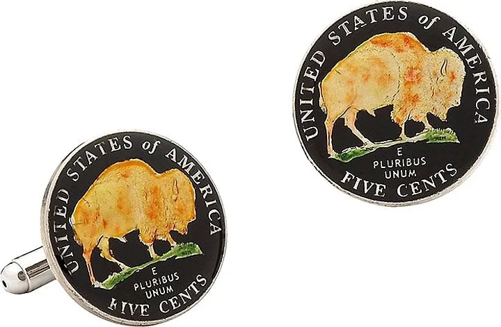 Hand Painted American Buffalo Nickel Coin Cufflinks