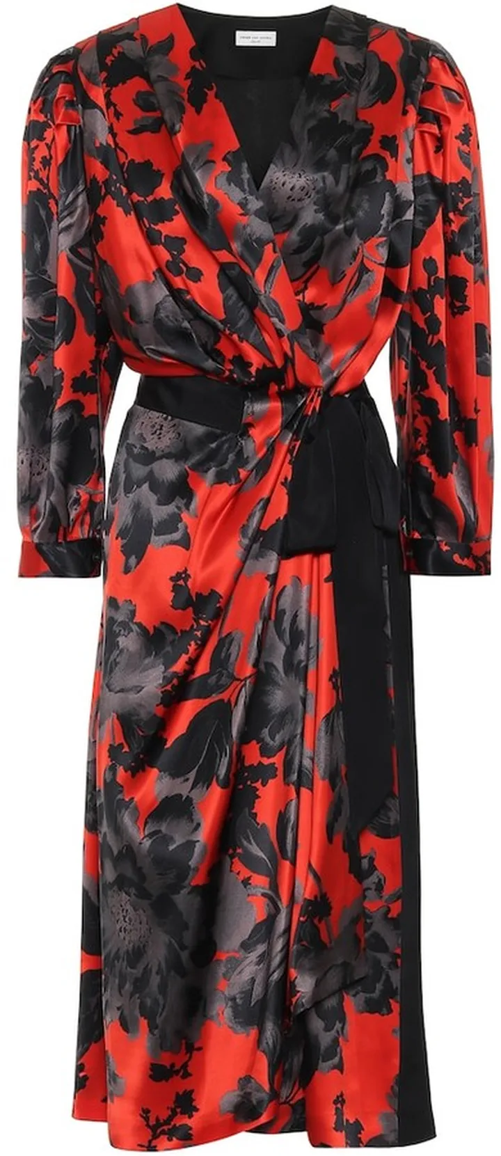 Floral silk-satin wrap dress