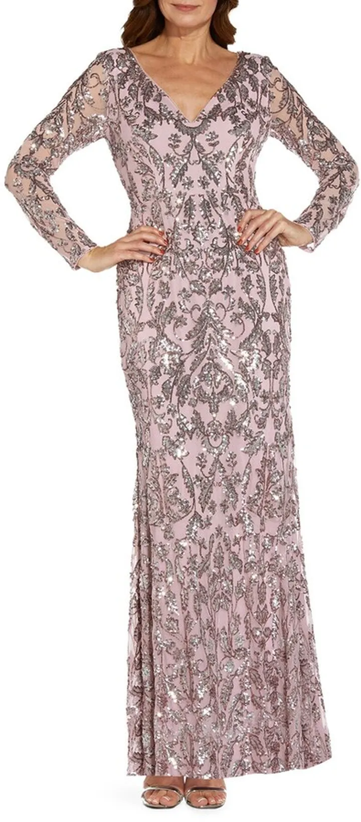 Sequin Mesh Long Sleeve Trumpet Gown