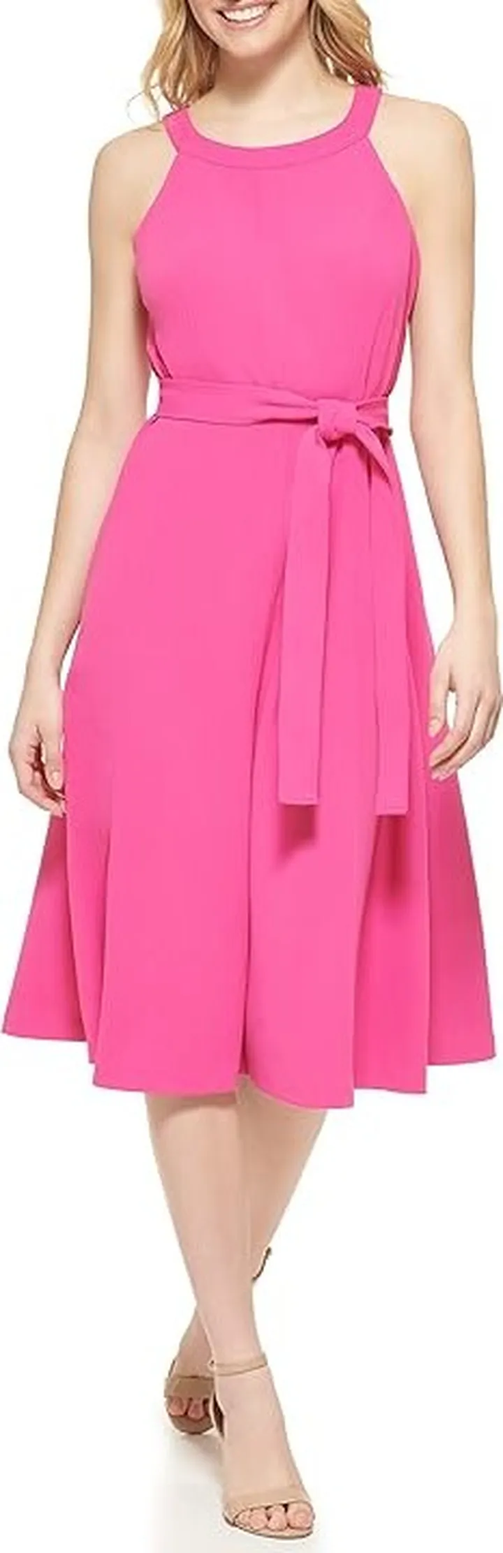 Tommy Hilfiger Scuba Crepe Solid Dress (Hot Pink) Women's Clothing