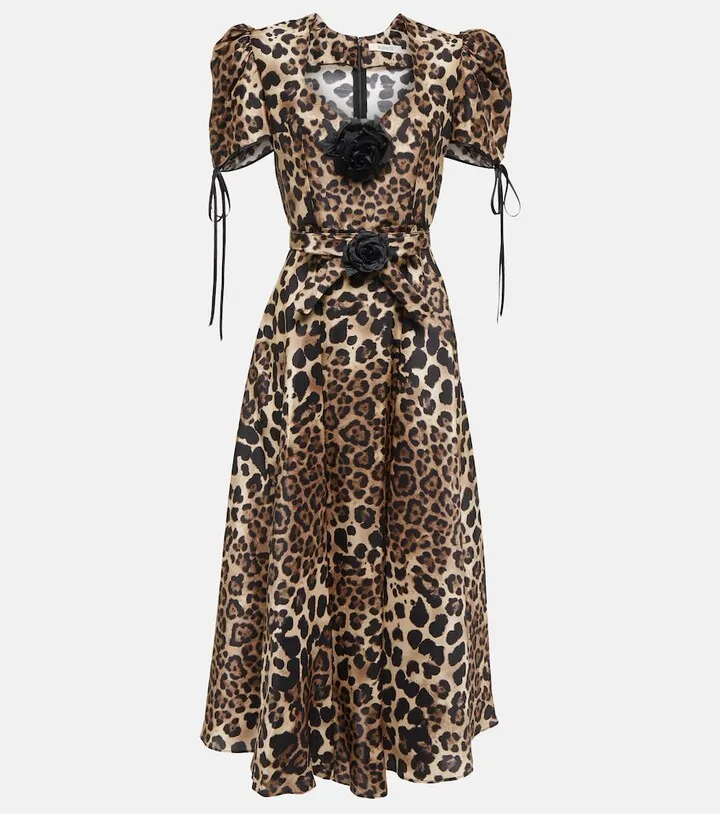 Leopard-print silk midi dress