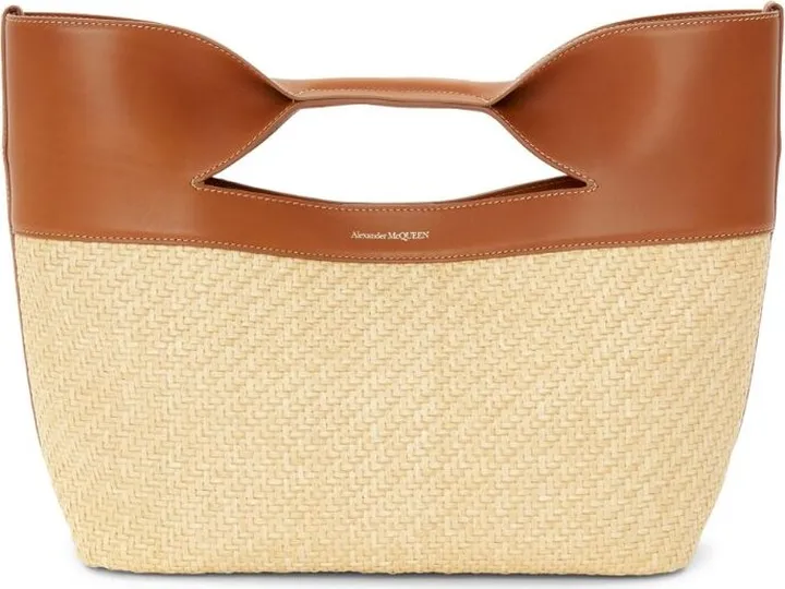 Alexander Mcqueen Straw-Woven The Bow Top-Handle Bag
