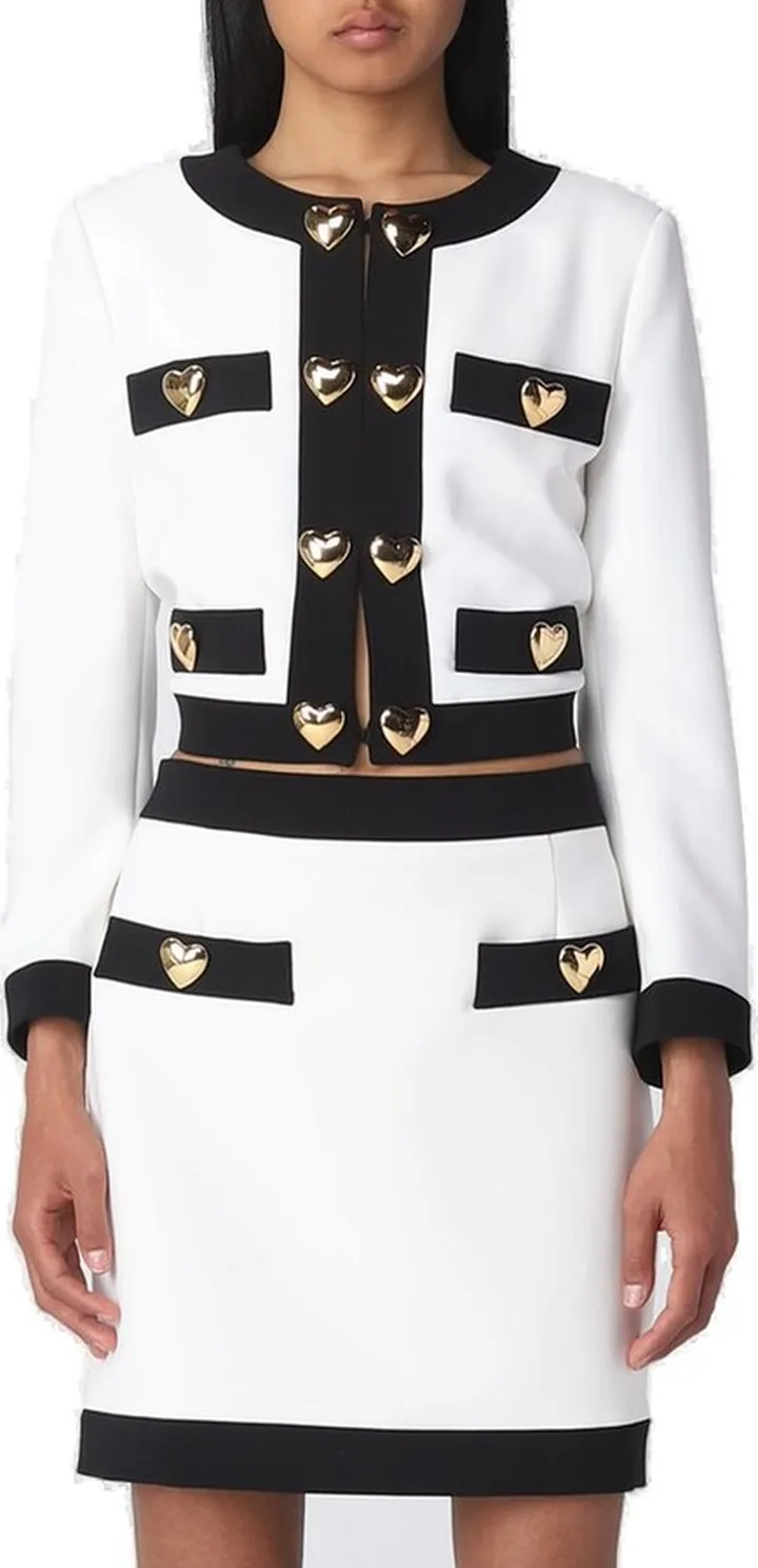 Moschino Heart Embellished Long-Sleeved Cropped Jacket