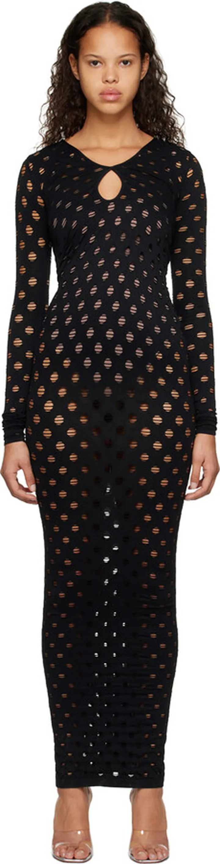 Maisie Wilen Black Perforated Midi Dress