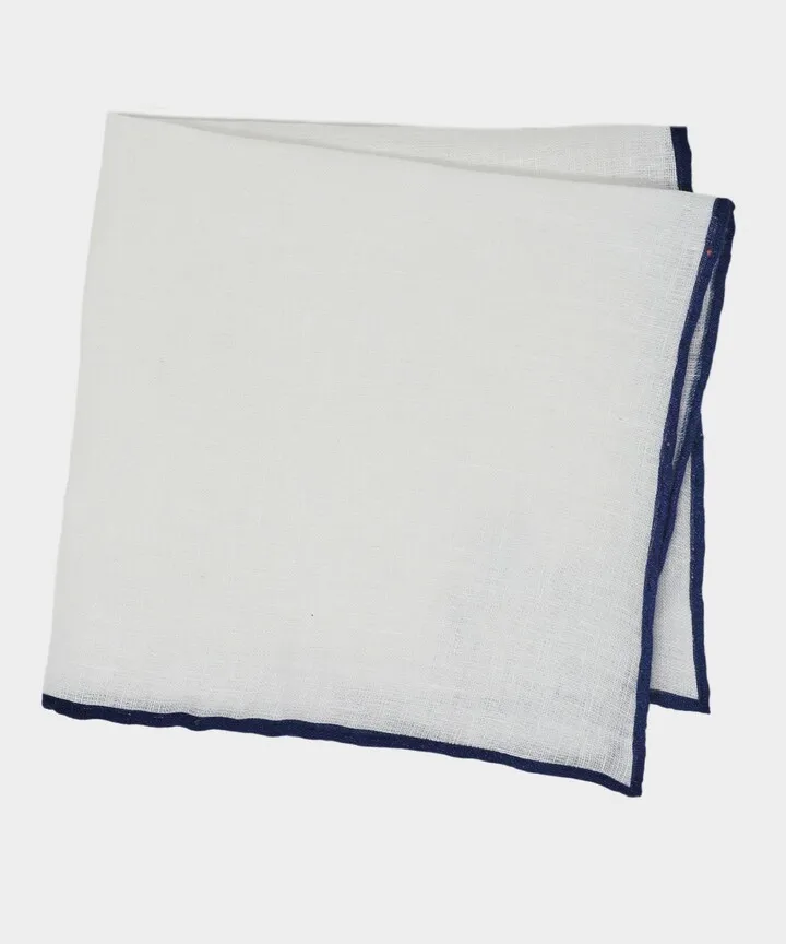 Italian Tipped Linen Pocket Square in Navy