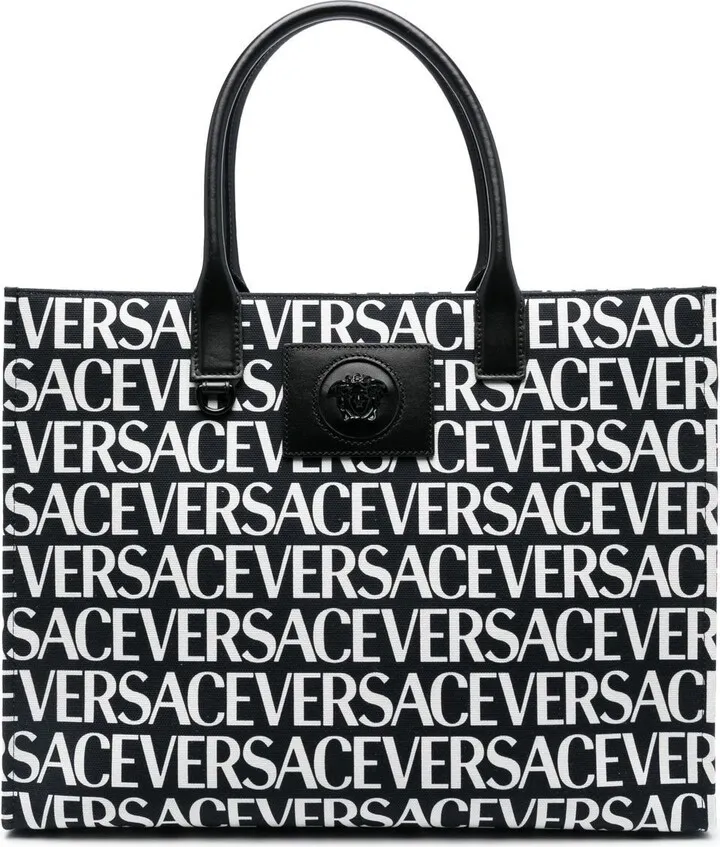 Black Logo Print Tote Bag