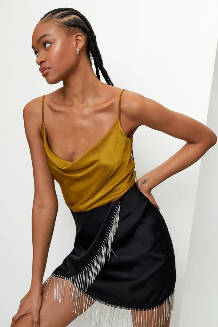 Nasty Gal Womens Satin Cowl Neck Draped Cami Top