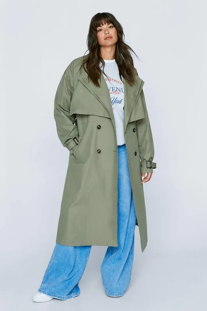 Nasty Gal Womens Plus Size Premium Double Layer Twill Trench