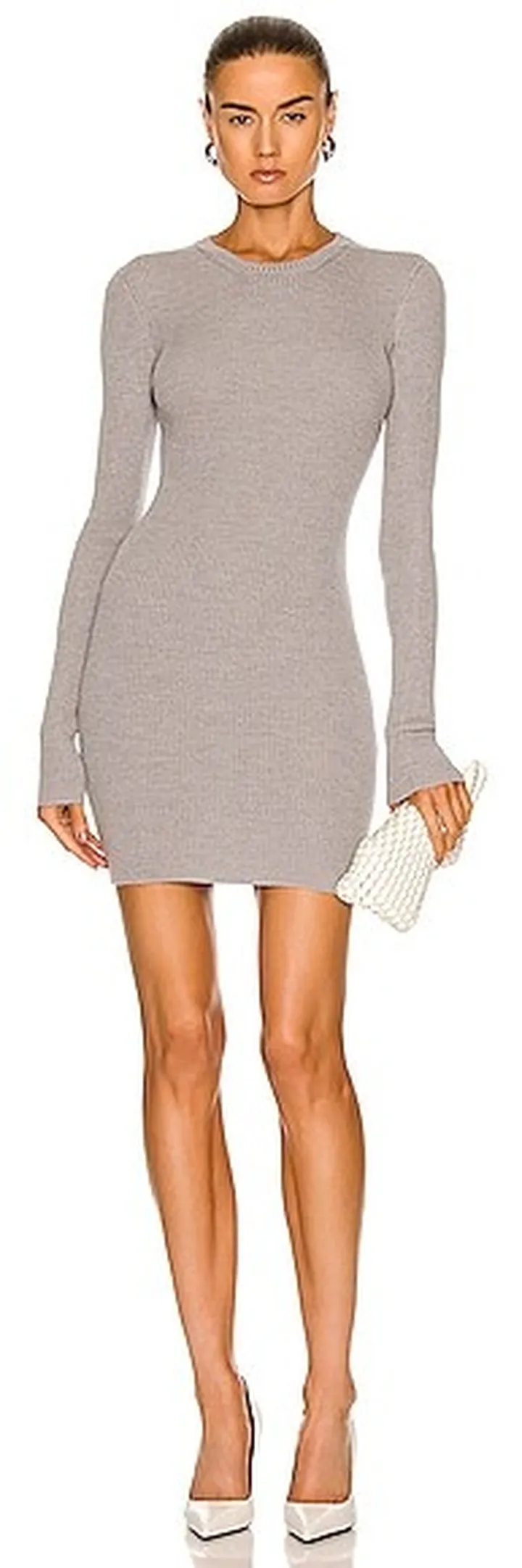 WARDROBE.NYC Ribbed Long Sleeve Dress Mini in Grey