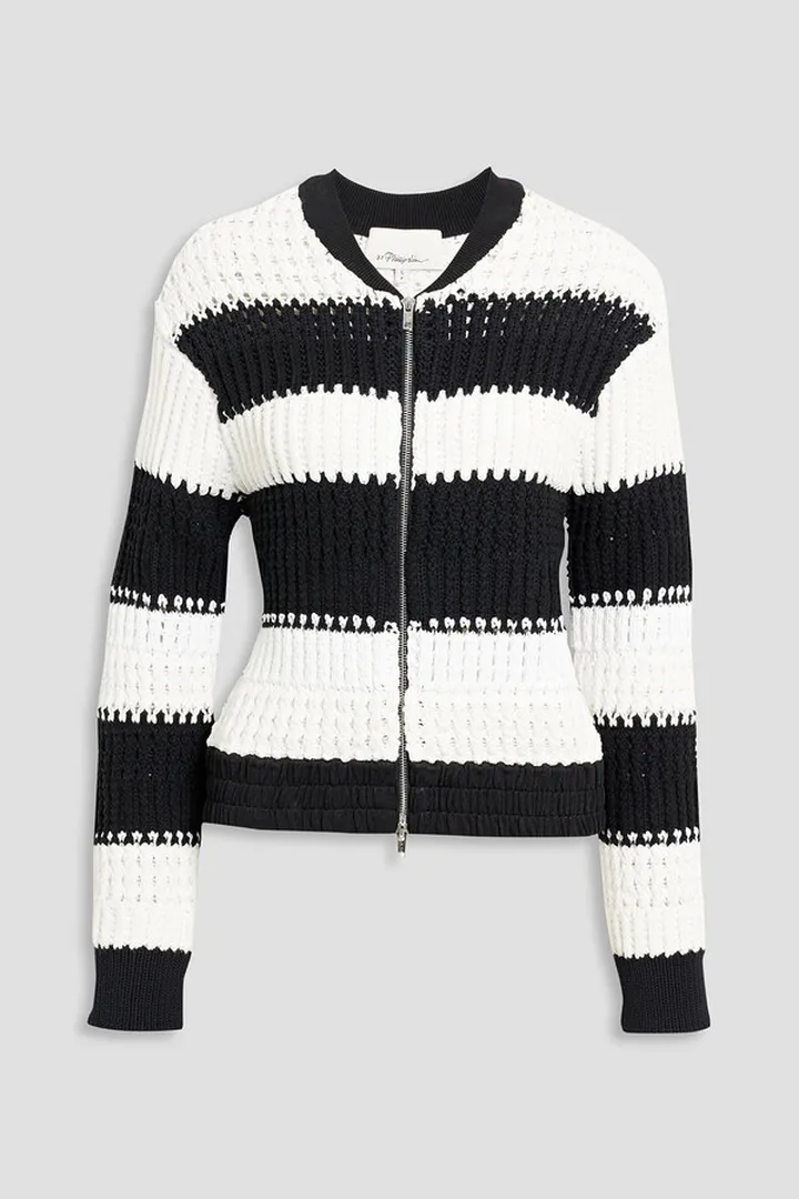 Striped open-knit cardigan