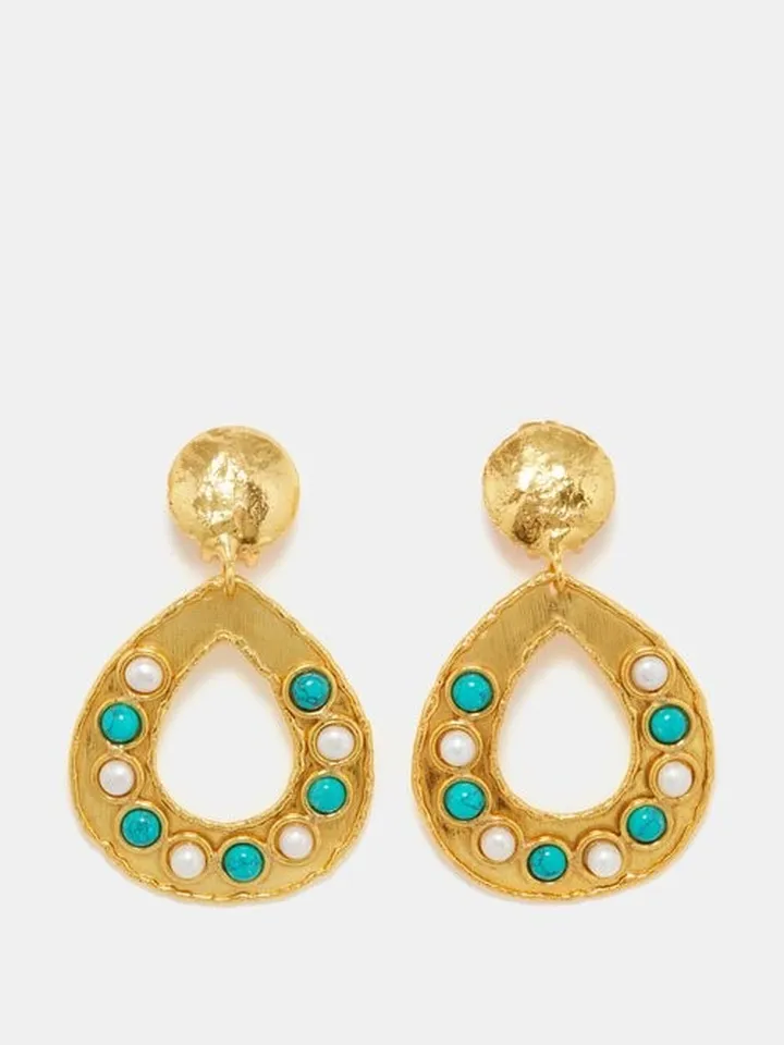 Thalita Pearl & Turquoise Gold-plated Earrings