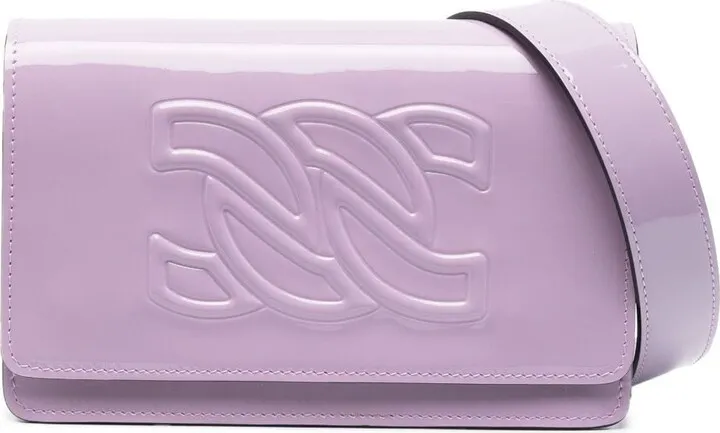 Embossed-Logo Leather Shoulder Bag