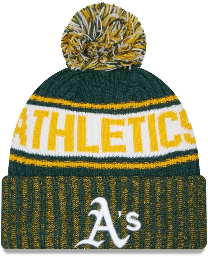 Men's New Era Green Oakland Athletics Marl Cuffed Knit Hat with Pom